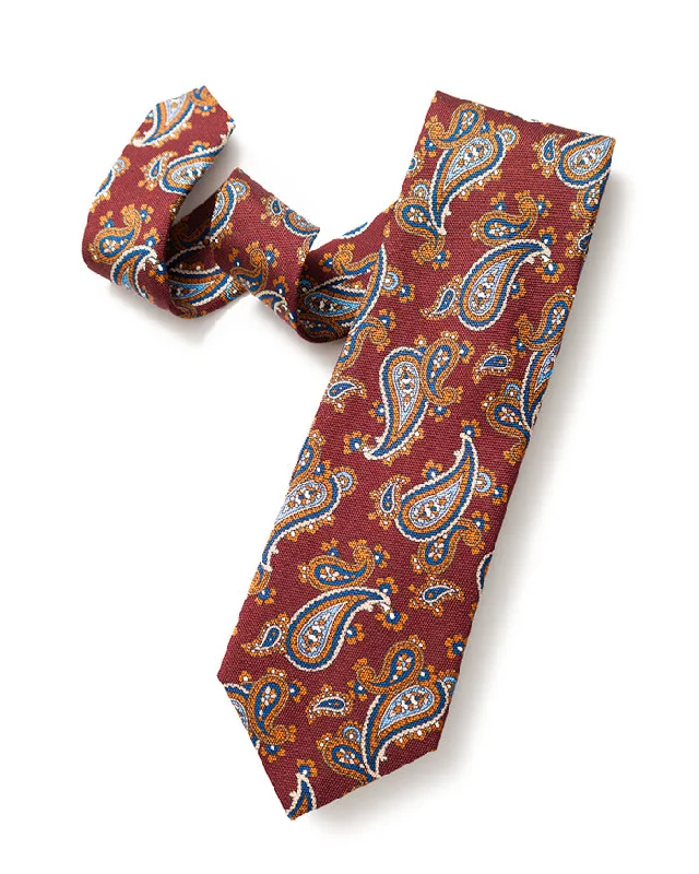 affordable silk necktie combinations for men-Burgundy Printed Paisley Tie