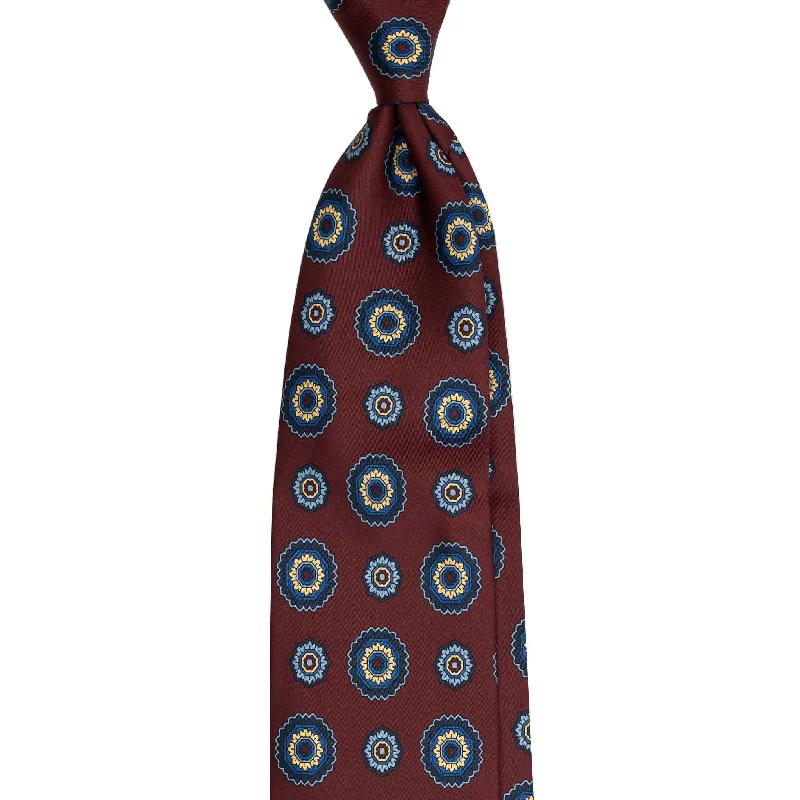 business silk necktie combinations for weddings-Burgundy Silk Tie with Big Blue Flowers