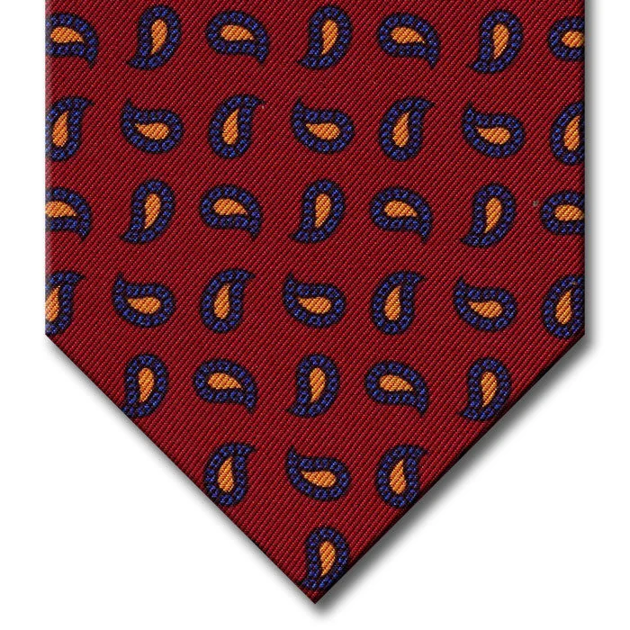 stylish silk necktie combinations for business-Burgundy with Blue and Gold Paisley Tie