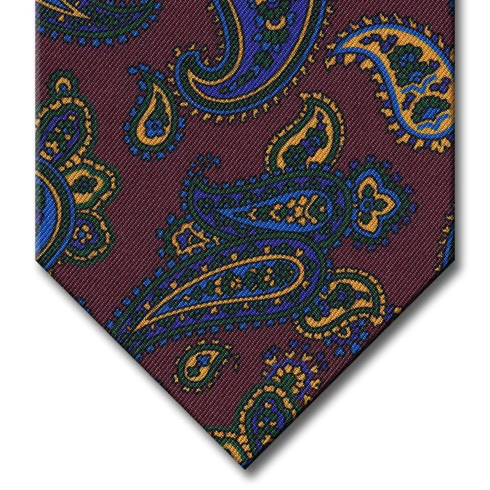 silk necktie ideas for corporate events-Burgundy with Blue and Gold Paisley Tie