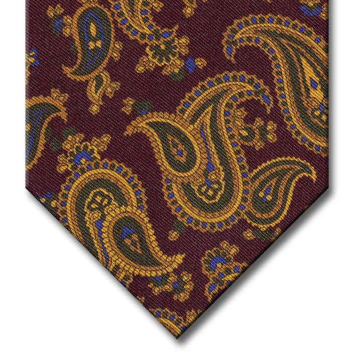 colorful silk necktie ideas for formal events-Burgundy with Gold and Green Paisley Tie