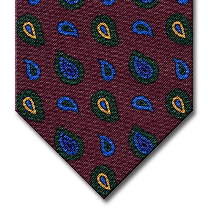 high-end silk necktie sets for weddings-Burgundy with Green and Gold Paisley Tie