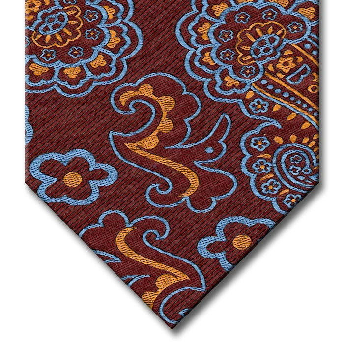 stylish silk ties for office meetings-Burgundy with Orange and Light Blue Paisley Tie