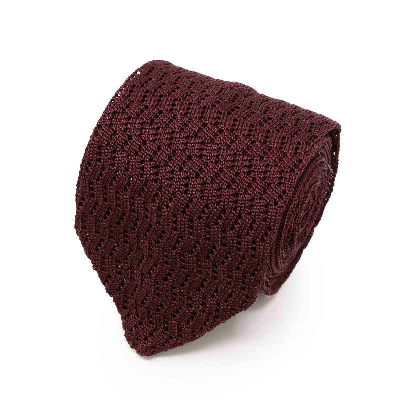 modern office silk tie designs for men-Burgundy Zig Zag V Point Knitted Silk Tie