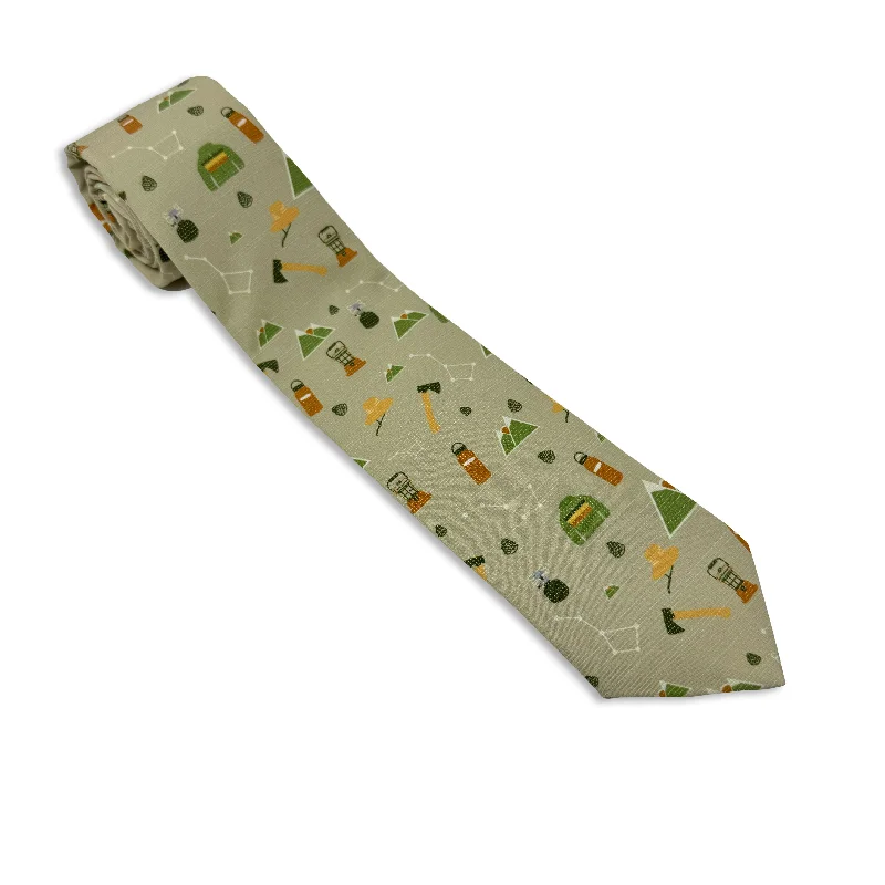 luxury necktie designs for business wear-Camping Tools of the Trade (khaki)