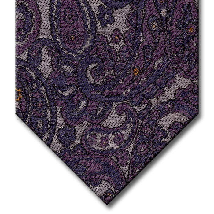 elegant necktie sets for business events-Charcoal Gray with Plum and Navy Paisley Tie