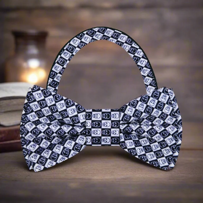 fashionable silk ties for business events-Checkered Skulls Bow Tie