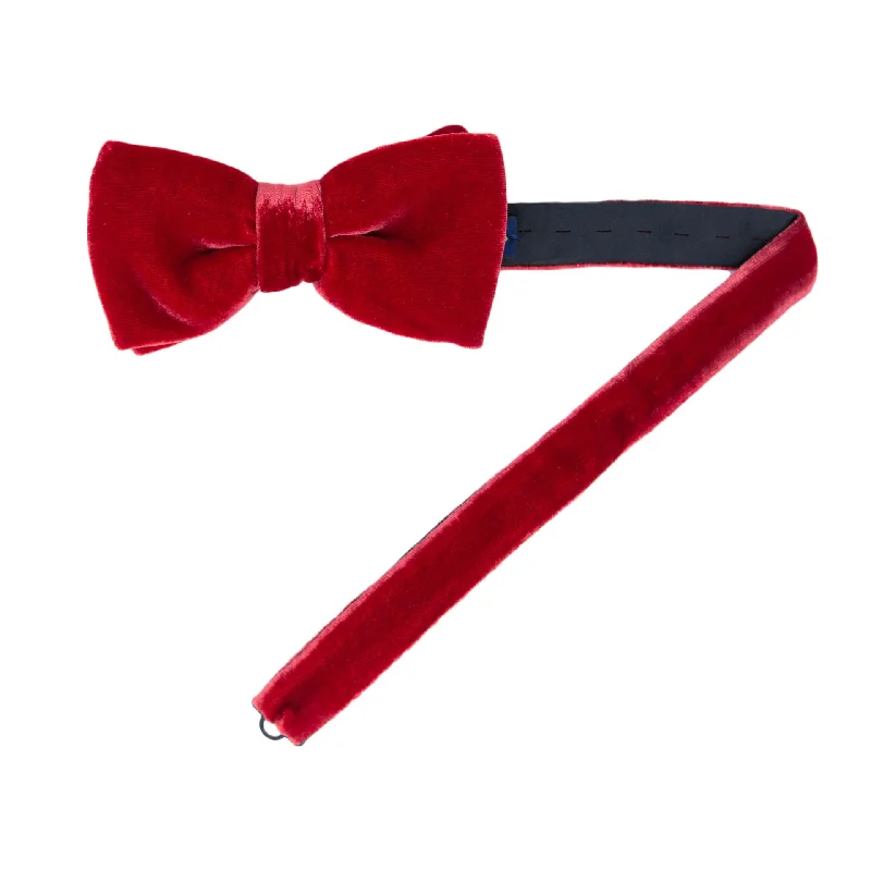 high-end silk necktie designs for weddings-Red Velvet Bow Tie pre-tied