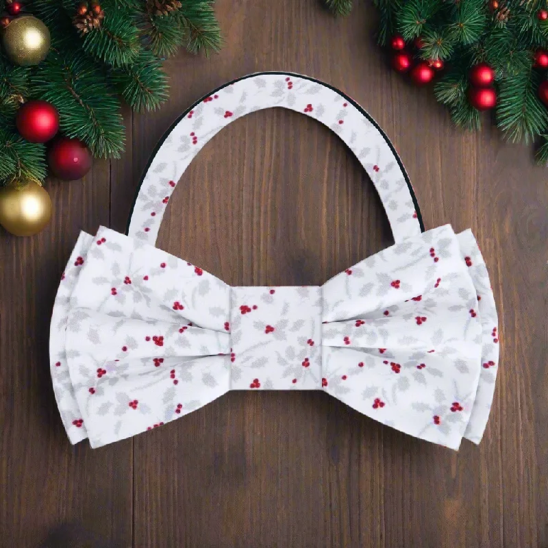 modern office silk necktie designs-Christmas Holly Berries Bow Tie