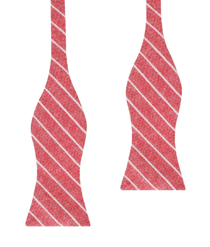 premium silk ties for office wear-Crimson Red Linen Pinstripe Self Bow Tie