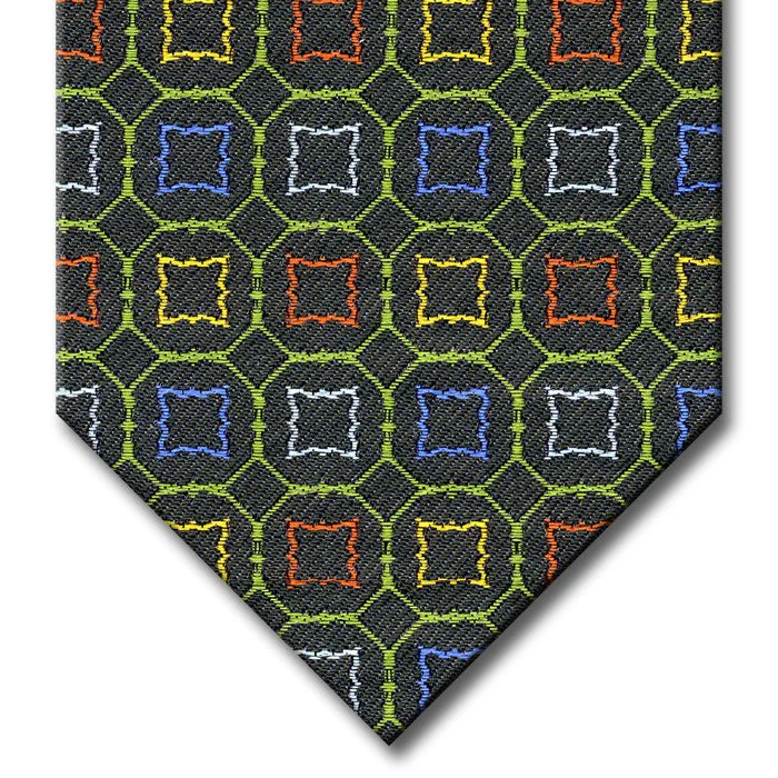 stylish silk necktie designs for formal events-Dark Green and Green with Red, Blue and Gold Medallion Tie