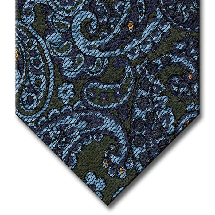 affordable silk bow ties for weddings-Dark Green with Navy and Light Blue Paisley Tie