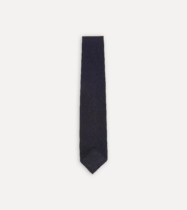 luxurious wedding necktie ideas for men-Dark Navy Fine Woven Grenadine Silk Hand Rolled Tie