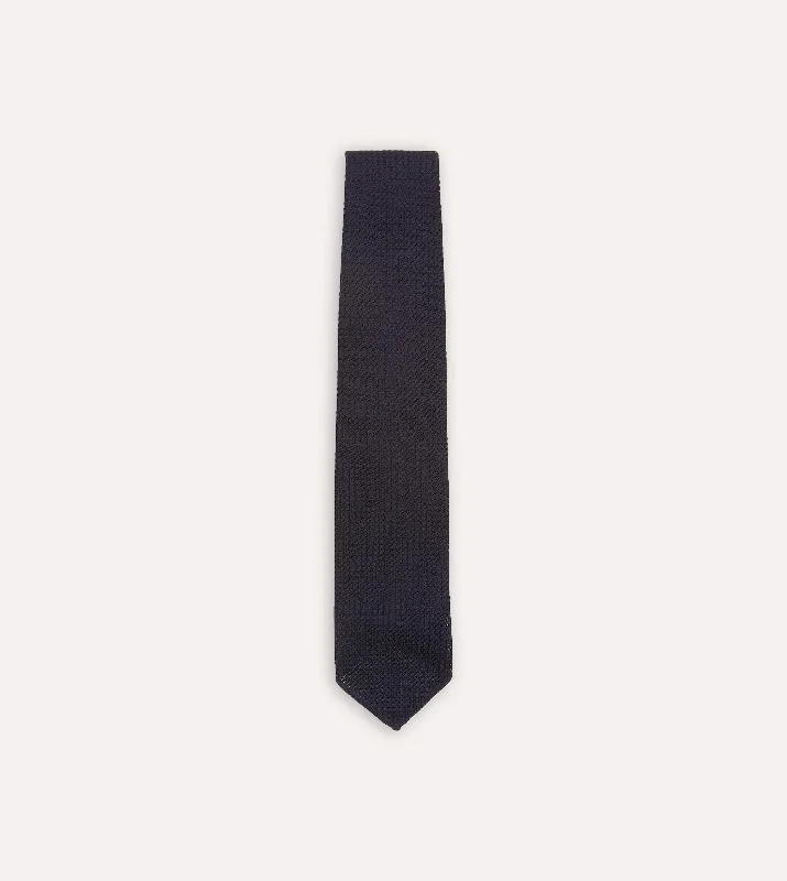 modern silk necktie designs for business wear-Dark Navy Hand Rolled Large Knot Grenadine Tie