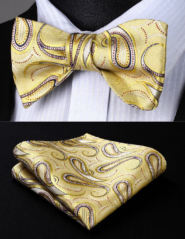 elegant wedding silk necktie designs for men-Thrilling Paisley Self-Tie Bow Tie and Pocket Square