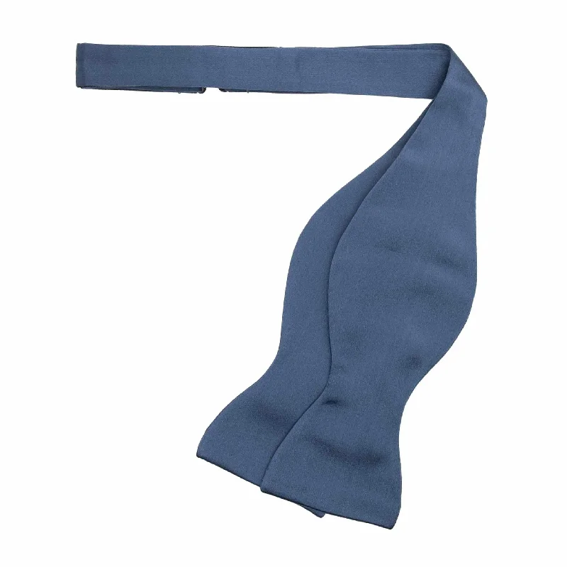 affordable silk necktie sets for office wear-Dust Blue Self-Tie Silk Satin Bow Tie