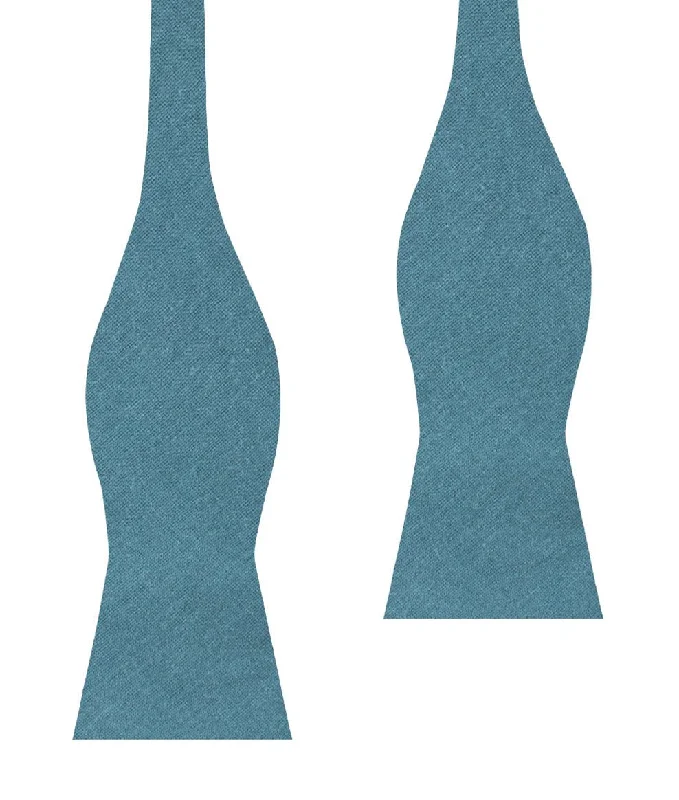 silk ties for formal office events-Dusty Teal Blue Linen Self Bow Tie