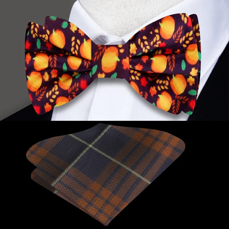 elegant wedding necktie sets for men-Fall Leaves and Pumpkins Bow Tie