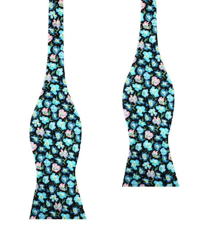 fashionable wedding silk necktie ideas-Flax Linum Blue Floral Self Bow Tie