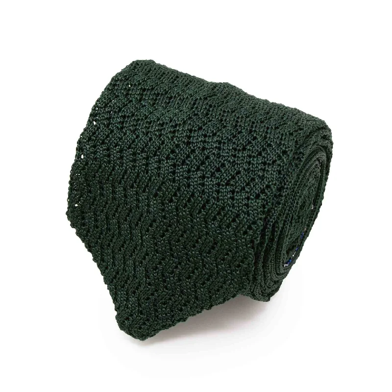 stylish silk necktie sets for office meetings-Forest Green Zig Zag V Point Knitted Tie