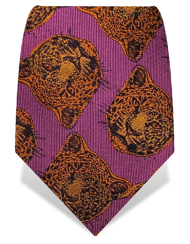 unique wedding necktie colors for men-Fuchsia & Orange Leopard Tie