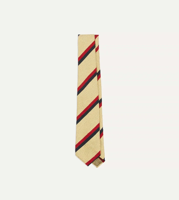 best silk wedding necktie styles-Gold, Red and Navy Stripe Shantung Silk Tie