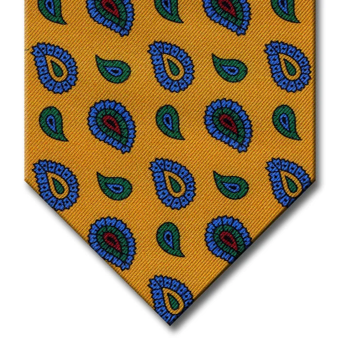 affordable silk necktie colors for weddings-Gold with Blue and Green Paisley Tie