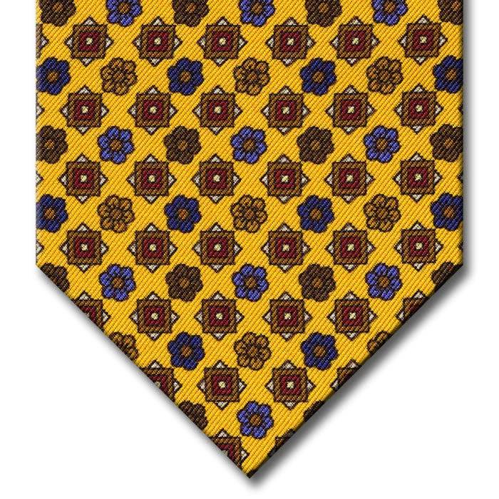 slim-fit silk neckties for office wear-Gold with Brown and Red Floral Pattern Tie