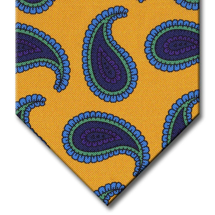 premium silk necktie colors for office wear-Gold with Navy and Blue Paisley Tie