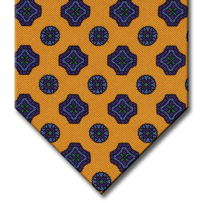 designer silk ties for office wear-Gold with Purple and Blue Geometric Pattern Tie