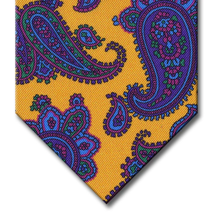 modern wedding silk necktie ideas-Gold with Purple and Blue Paisley Tie