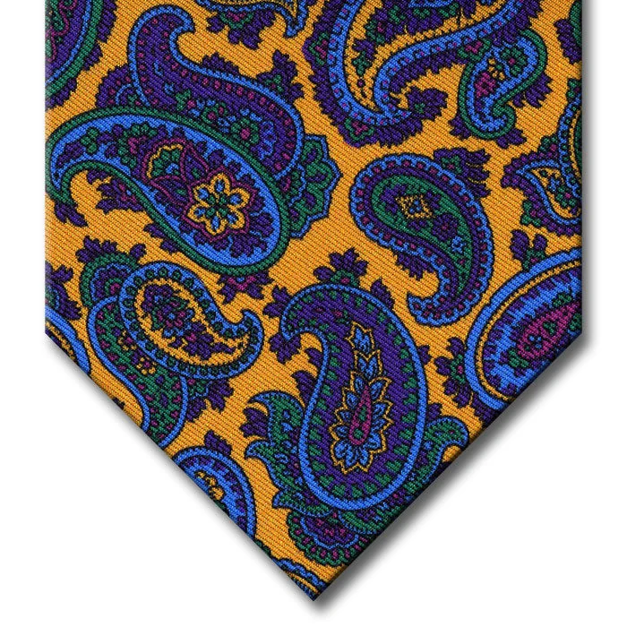 premium silk bow ties for formal events-Gold with Purple and Blue Paisley Tie