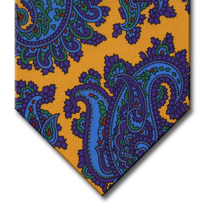 business silk necktie options for men-Gold with Purple and Blue Paisley Tie