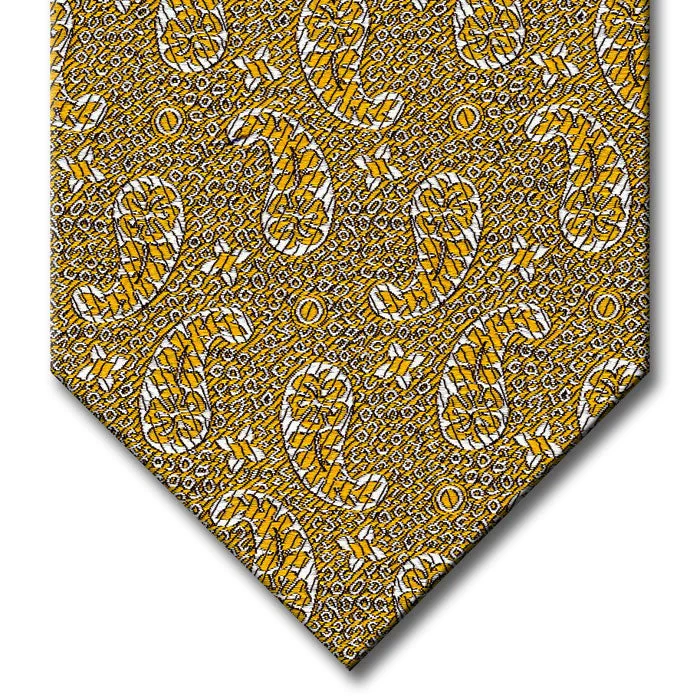 high-quality silk necktie designs for business wear-Gold with Silver Paisley Pattern Tie