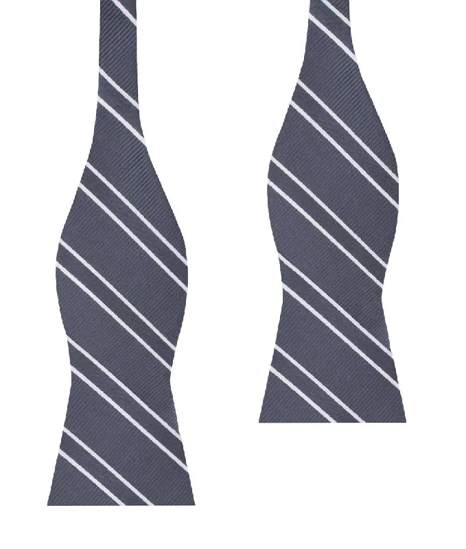 elegant silk necktie packs for office wear-Graphite Charcoal Grey Double Stripe Self Bow Tie