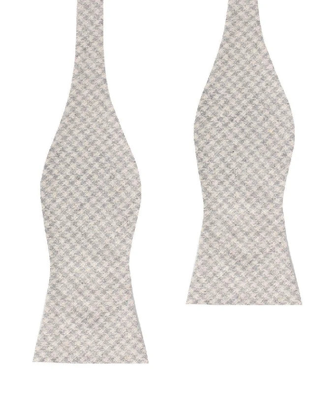 high-quality silk necktie sets for men-Gray Houndstooth Khaki Linen Self Bow Tie