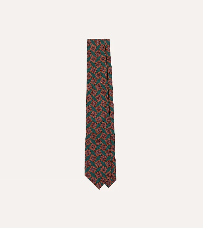 stylish silk necktie ideas for office meetings-Green and Brown Jumbled Tile Print Silk Twill Self Tipped Tie