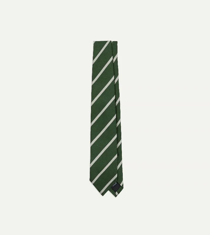 luxury silk neckties for weddings-Green and Ecru Stripe Repp Silk Tipped Tie