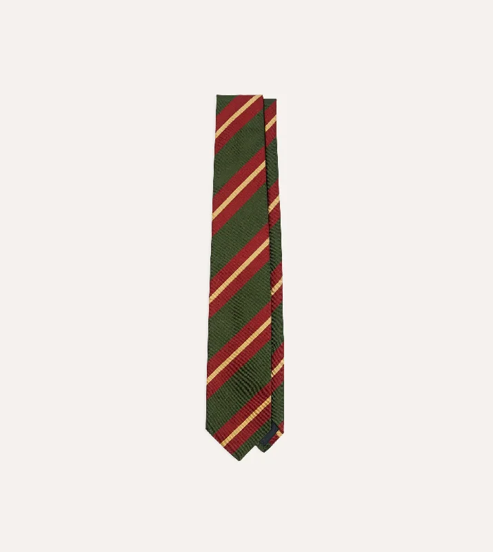 business silk bow ties for formal events-Green and Red Stripe Mogador Silk Tipped Tie