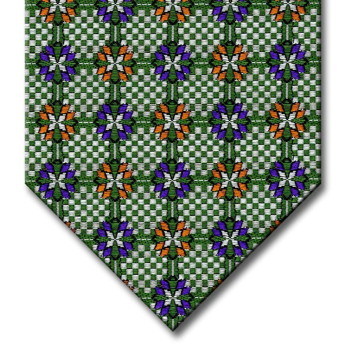 premium silk necktie styles for business wear-Green and Silver with Purple and Orange Medallion Tie