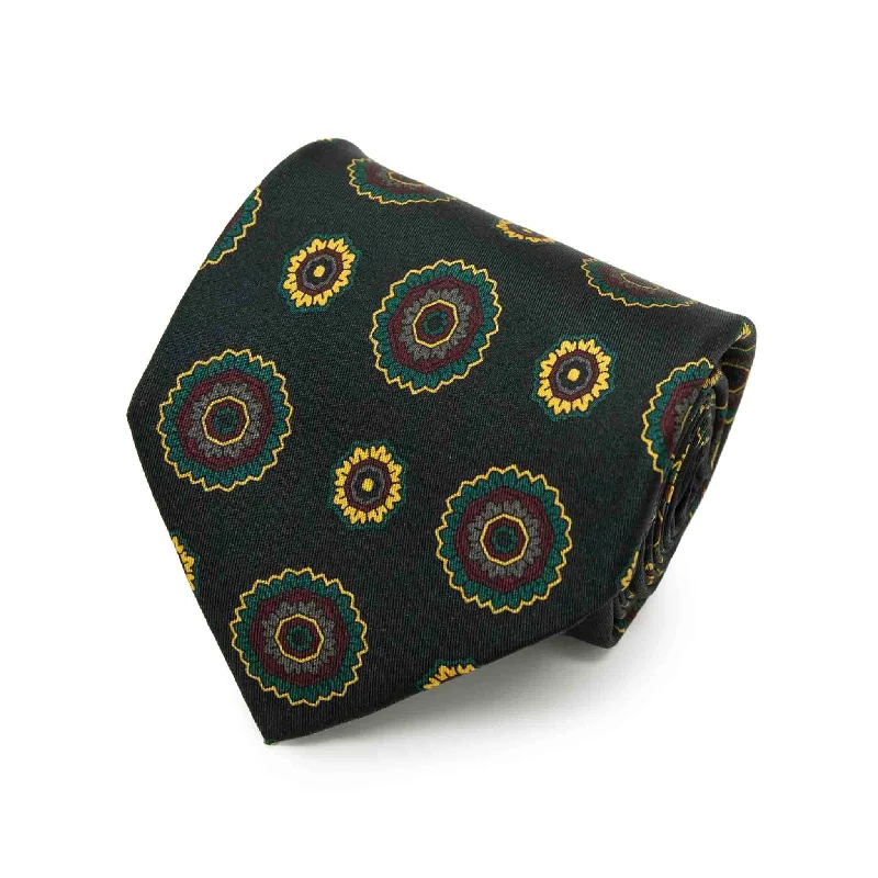 modern silk necktie designs for business wear-Green and Yellow Big Flowers Silk Tie