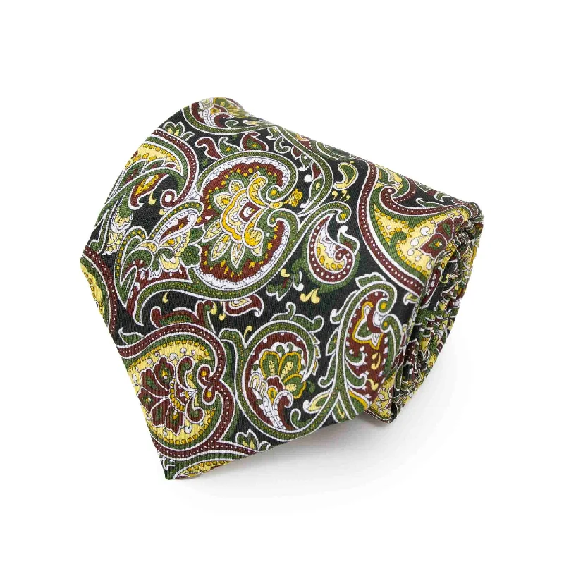 silk necktie options for office wear-Green and Yellow Big Paisley Silk Tie