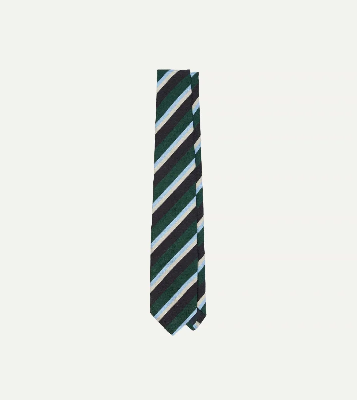 affordable designer silk necktie sets-Green, Blue and White Multi Stripe Mogador Silk Tipped Tie