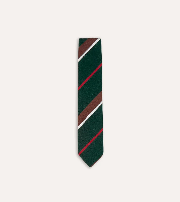 designer necktie ideas for weddings-Green, Brown and White Stripe Shantung Silk Tie