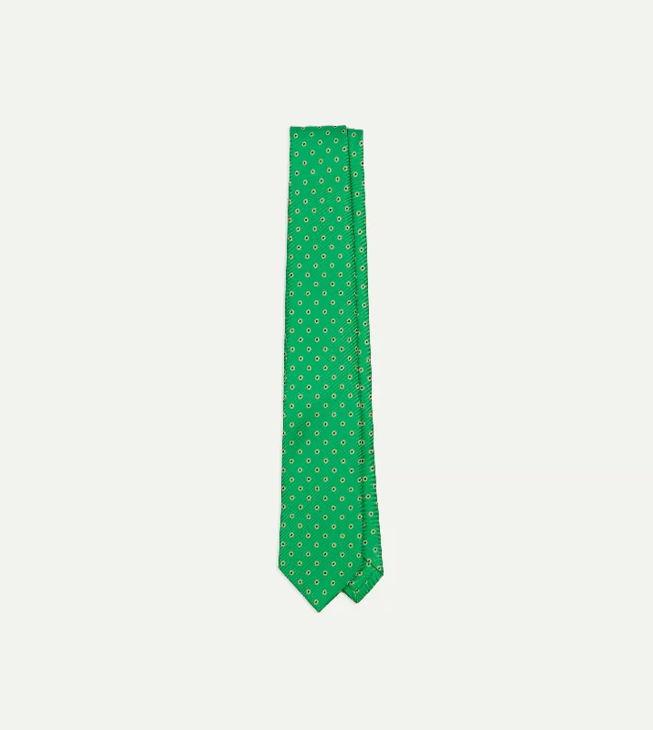 silk bow ties for office wear-Green Circular Dot Silk Self Tipped Tie