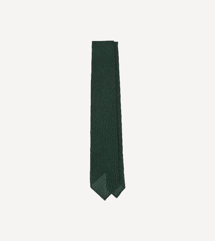 stylish patterned silk ties for business wear-Green Fine Woven Grenadine Silk Hand Rolled Tie