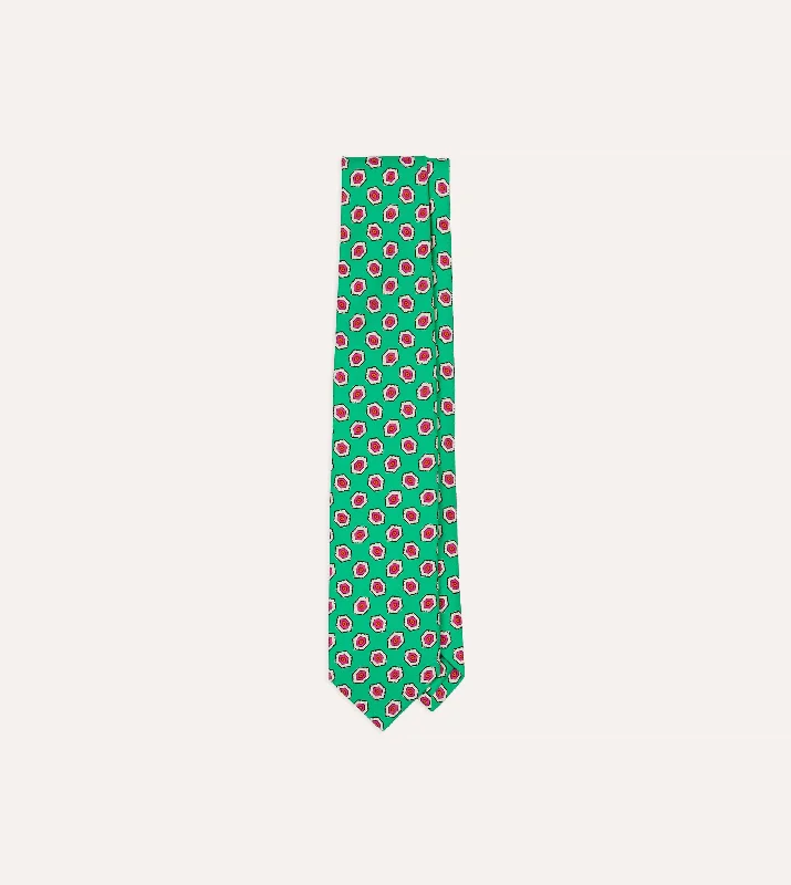 affordable silk bow ties for business events-Green Hexagon Tile Print Silk Self-Tipped Tie