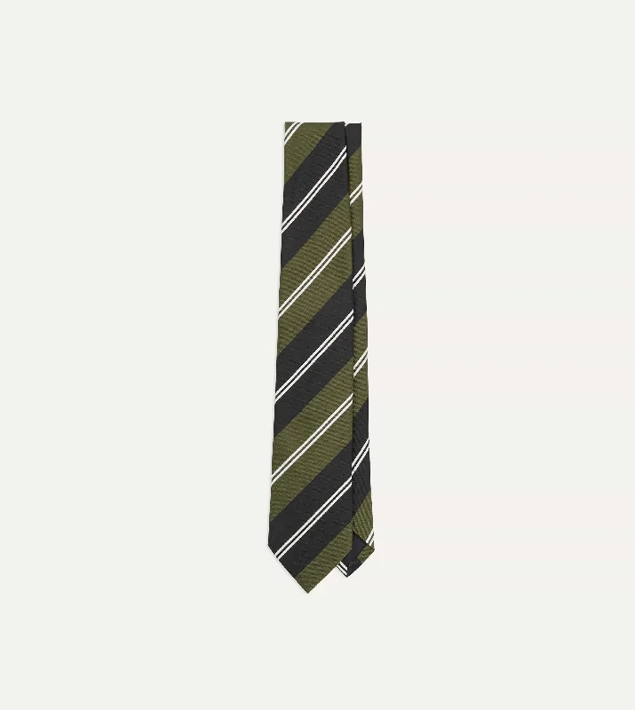 elegant silk necktie sets for wedding parties-Green, Navy and White Regimental Stripe Mogador Tipped Tie