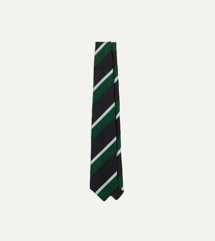 vibrant necktie colors for business events-Green, Navy and White Stripe Tipped Repp Silk Tie