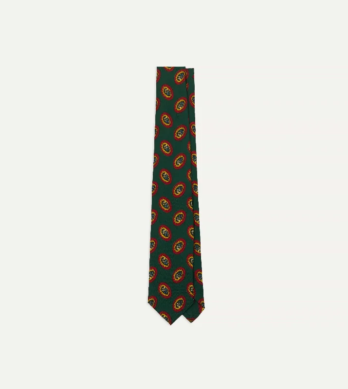 luxury wedding necktie sets for men-Green Oval Medallion Print Silk Self Tipped Tie